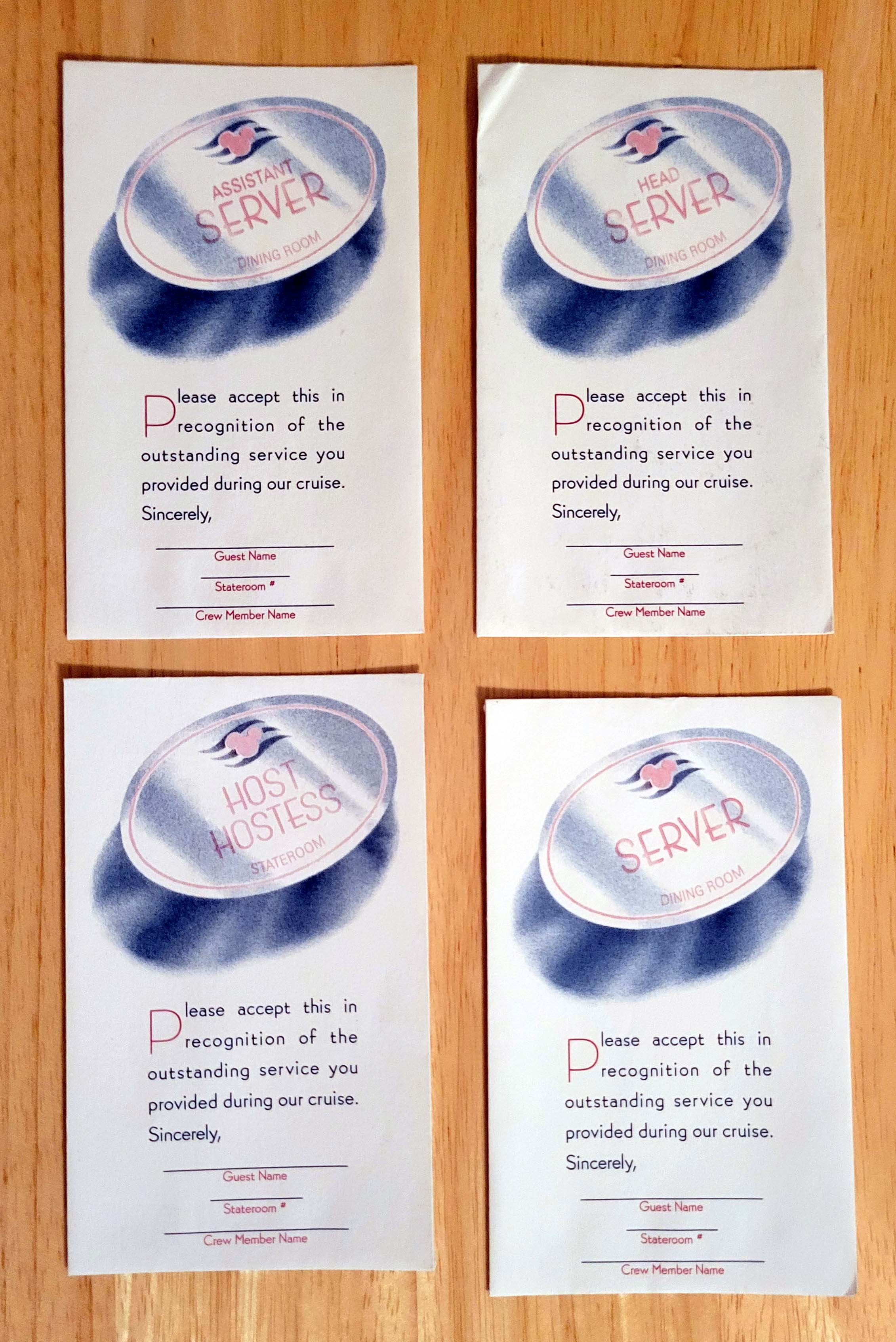 Disney Cruise Line gratuities envelopes