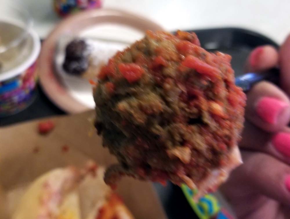 a large meaty ball at PizzeRizzo