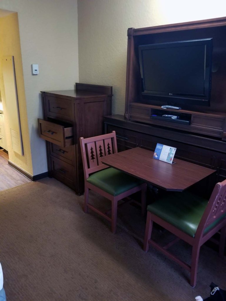 Deluxe Studio at Boulder Ridge Villas. Dresser with drawer stuck open.