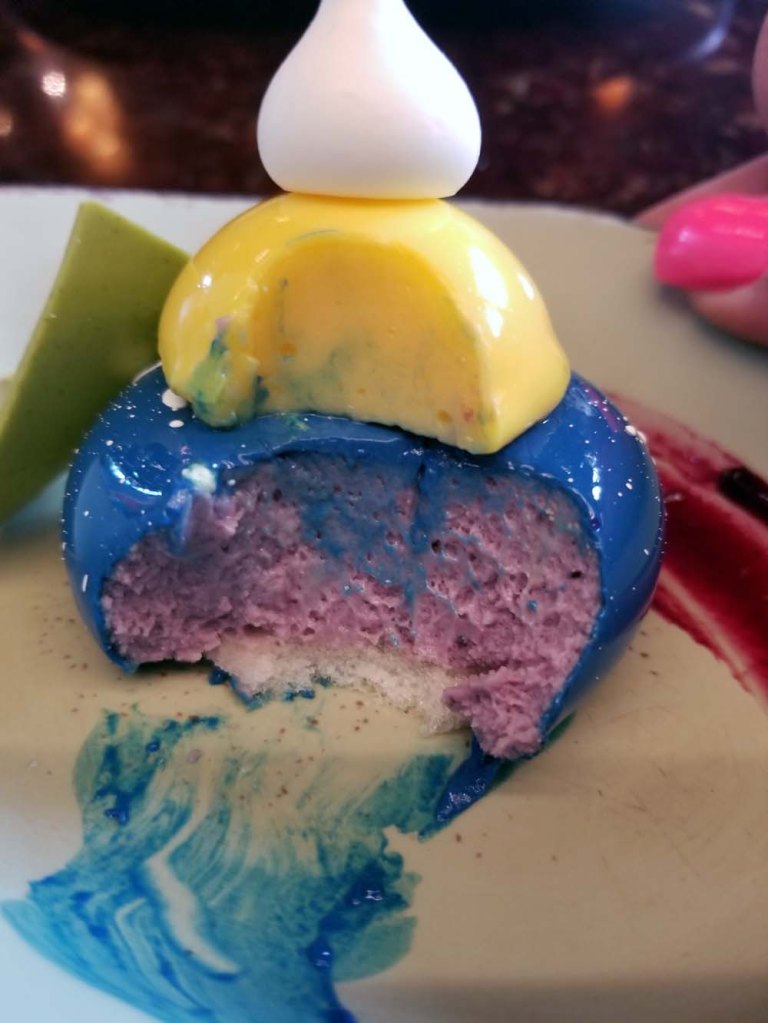 Satu'li Canteen Blueberry cream cheese mousse dessert cross-section